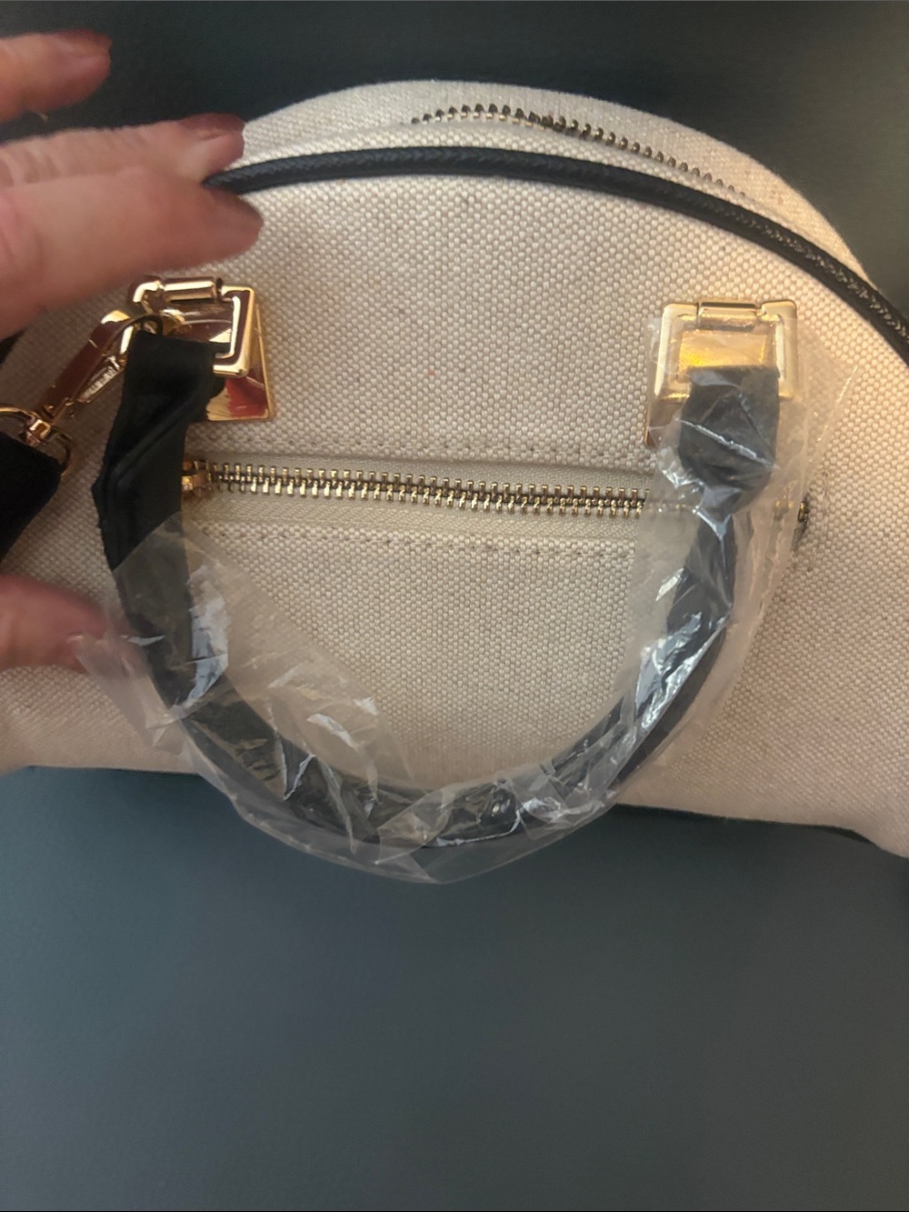 bebe Black & White Striped Dome Crossbody with Gold Hardware with accents - Picture 5 of 8
